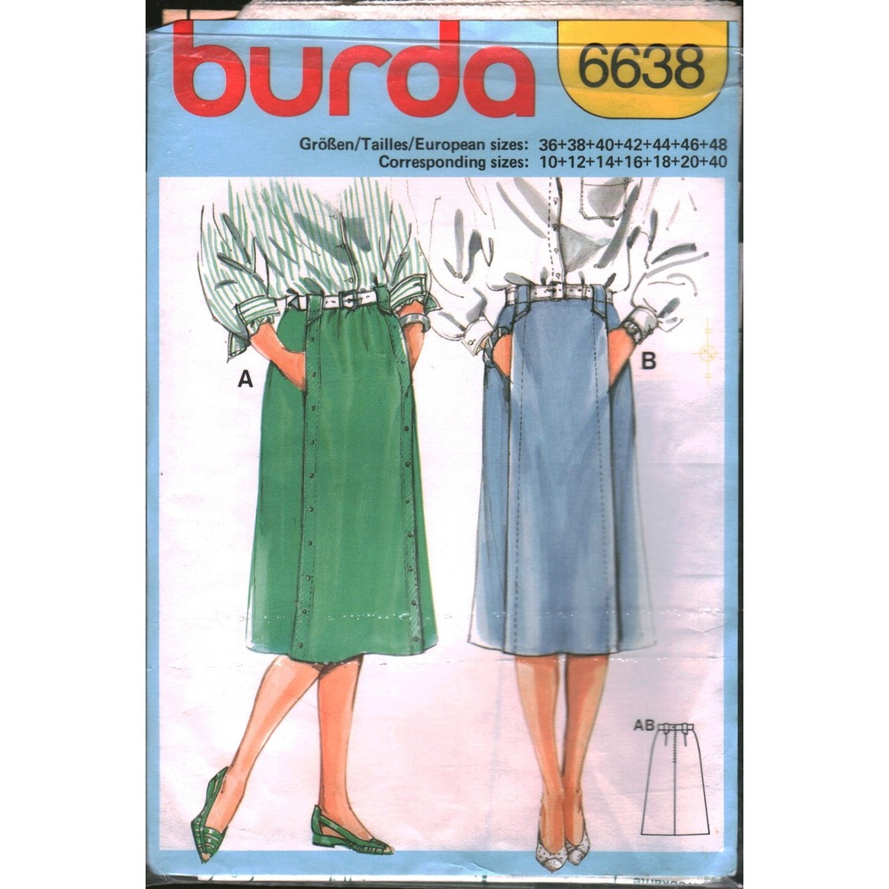 Burda 6638 Sewing Pattern Misses Skirt High Waist Pockets Sizes 10-18 Vintage